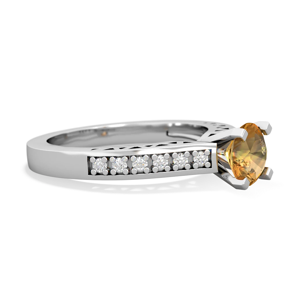 Citrine Art Deco Engagement 6Mm Round 14K White Gold ring R26356RD
