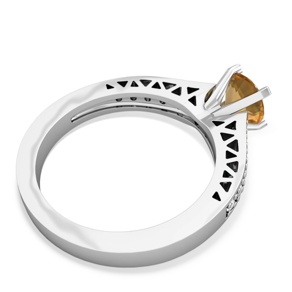Citrine Art Deco Engagement 6Mm Round 14K White Gold ring R26356RD