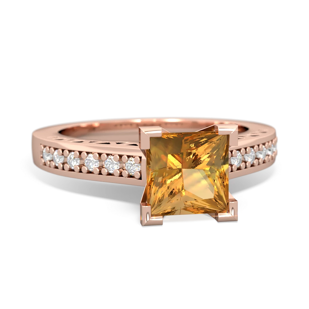 Citrine Art Deco Engagement 6Mm Princess 14K Rose Gold ring R26356SQ