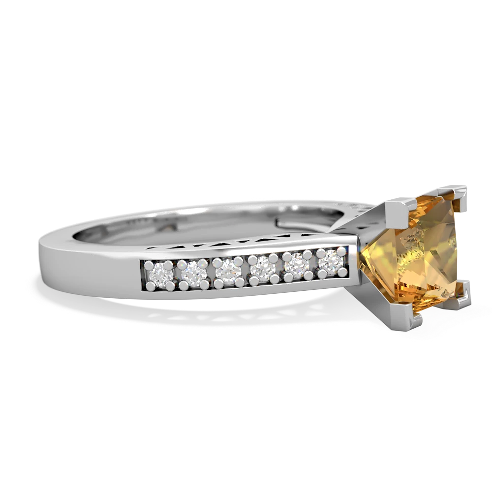 Citrine Art Deco Engagement 6Mm Princess 14K White Gold ring R26356SQ