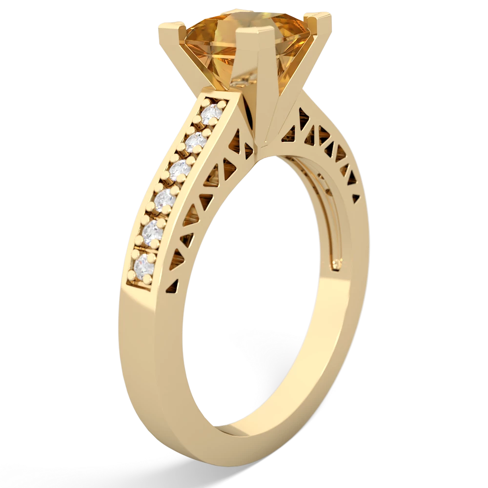 Citrine Art Deco Engagement 6Mm Princess 14K Yellow Gold ring R26356SQ
