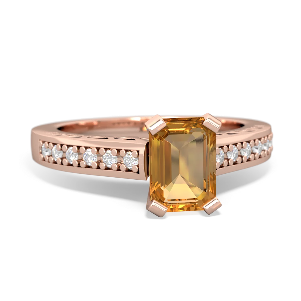 Citrine Art Deco Engagement 7X5mm Emerald-Cut 14K Rose Gold ring R26357EM