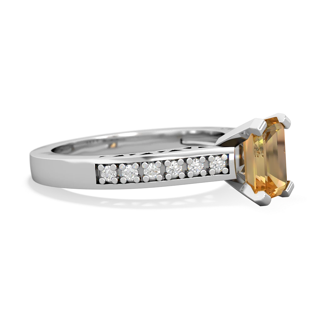 Citrine Art Deco Engagement 7X5mm Emerald-Cut 14K White Gold ring R26357EM