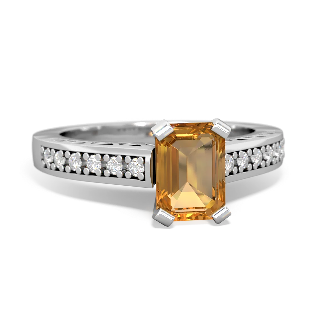 Citrine Art Deco Engagement 7X5mm Emerald-Cut 14K White Gold ring R26357EM