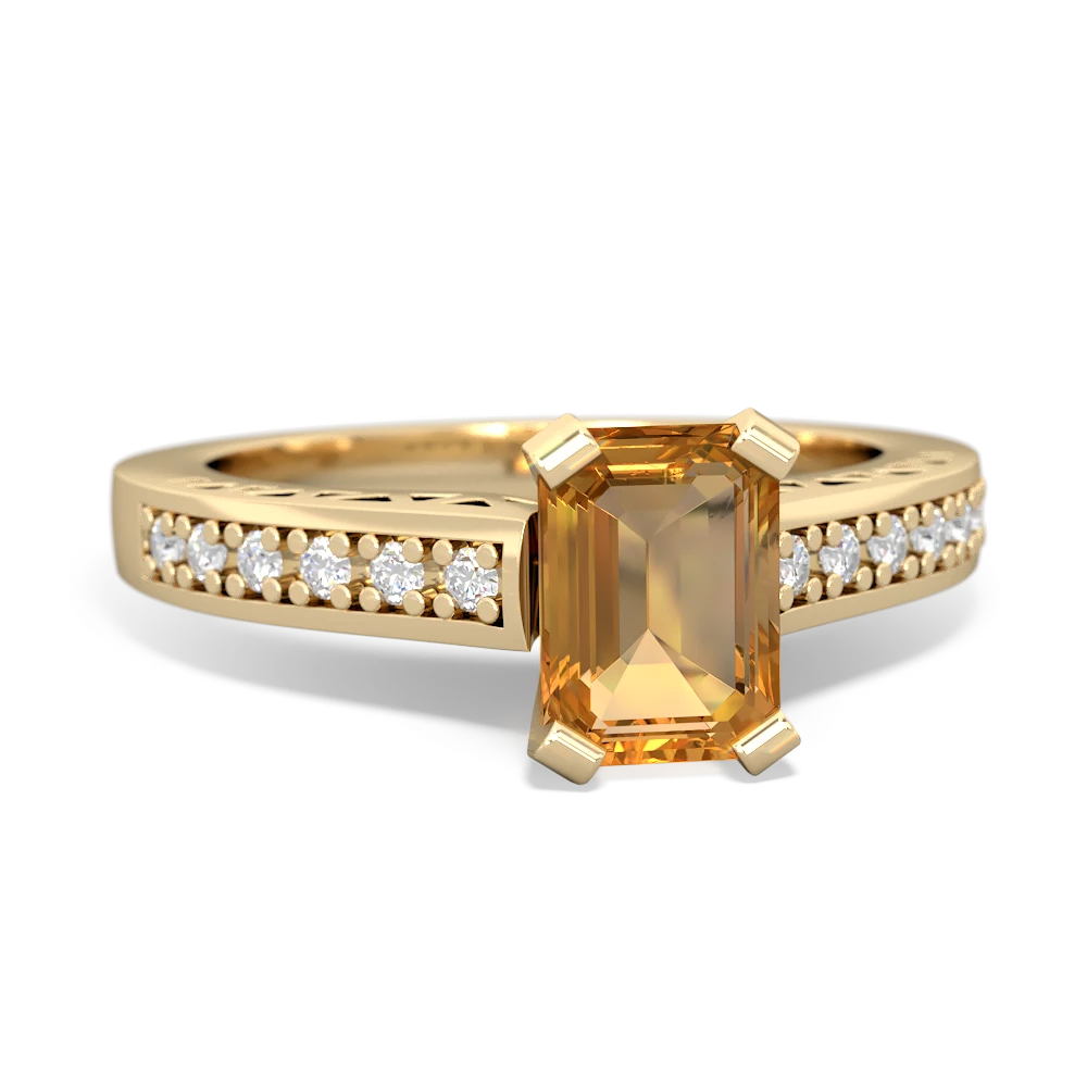 Citrine Art Deco Engagement 7X5mm Emerald-Cut 14K Yellow Gold ring R26357EM