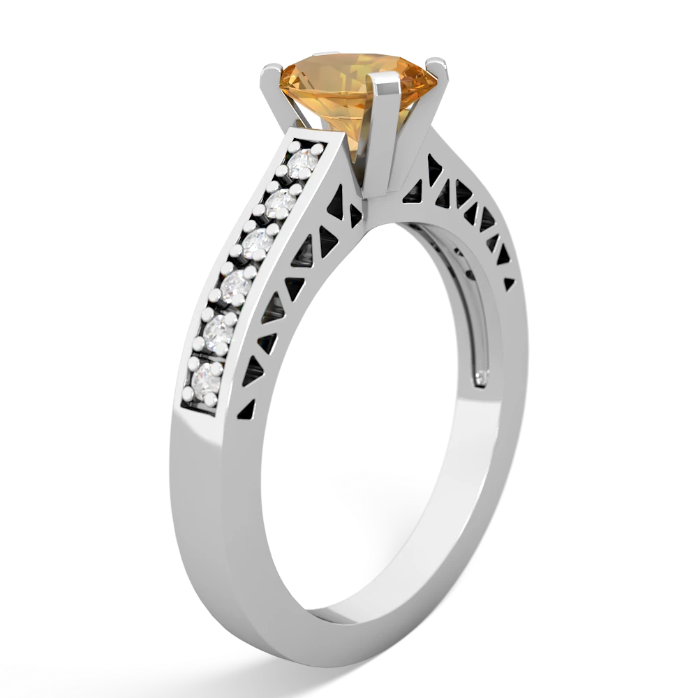 Citrine Art Deco Engagement 7X5mm Oval 14K White Gold ring R26357VL