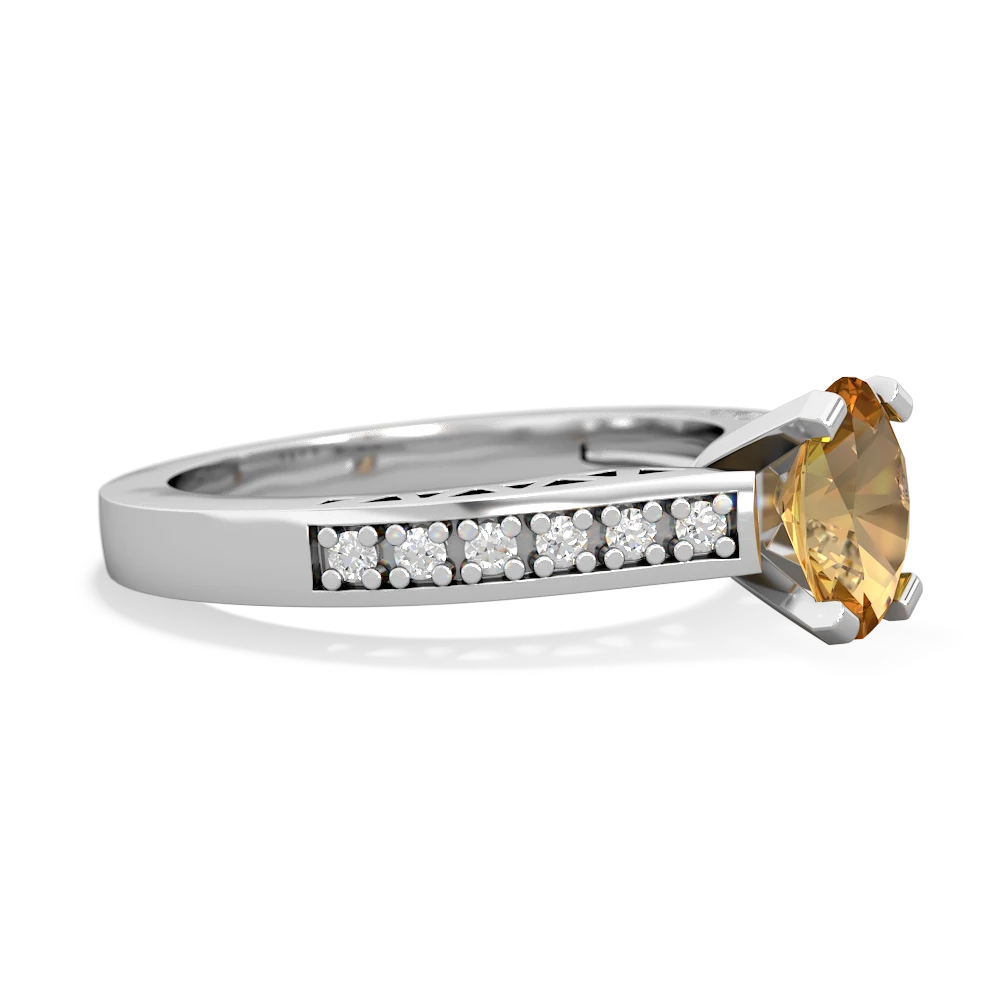 Citrine Art Deco Engagement 7X5mm Oval 14K White Gold ring R26357VL