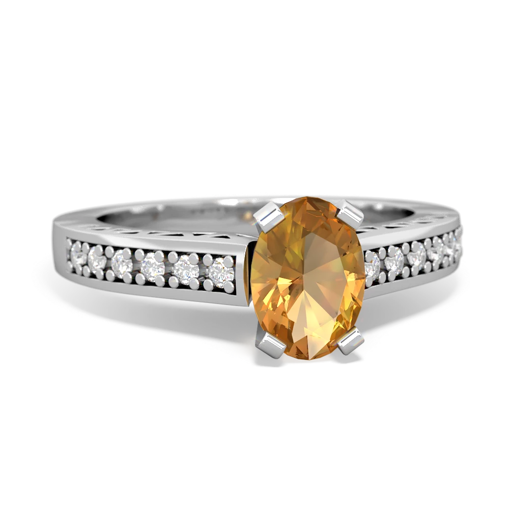 Citrine Art Deco Engagement 7X5mm Oval 14K White Gold ring R26357VL