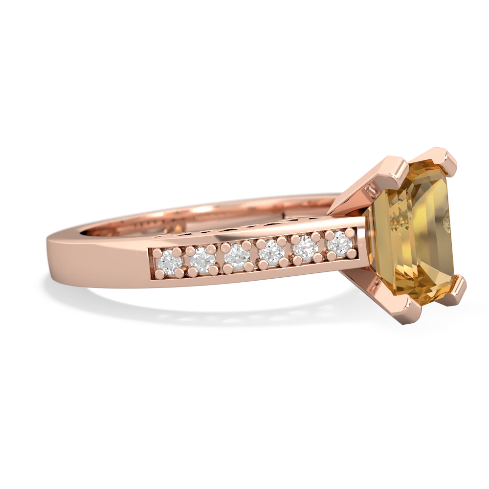 Citrine Art Deco Engagement 8X6mm Emerald-Cut 14K Rose Gold ring R26358EM