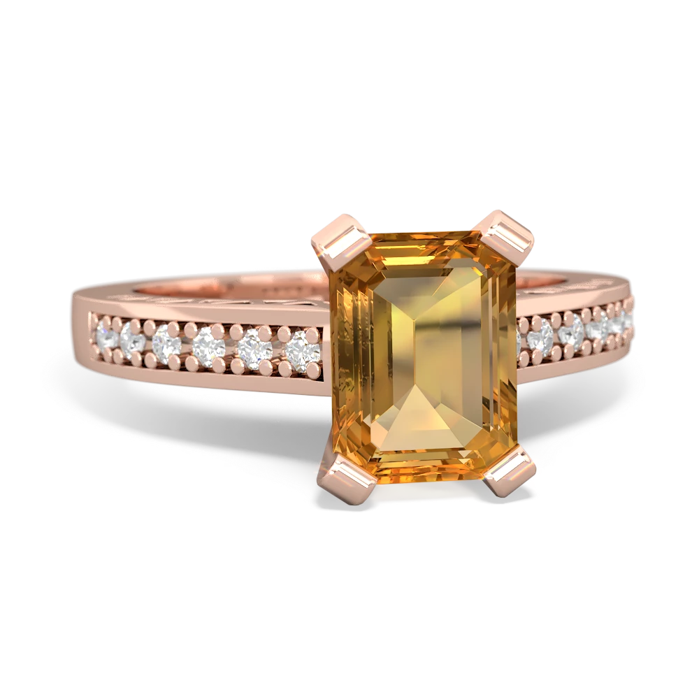 Citrine Art Deco Engagement 8X6mm Emerald-Cut 14K Rose Gold ring R26358EM