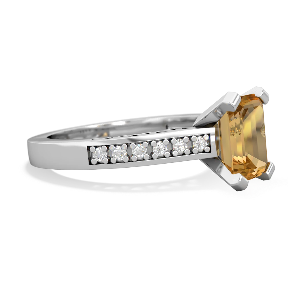 Citrine Art Deco Engagement 8X6mm Emerald-Cut 14K White Gold ring R26358EM