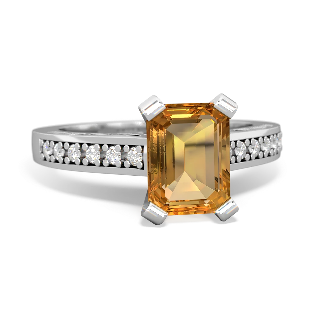 Citrine Art Deco Engagement 8X6mm Emerald-Cut 14K White Gold ring R26358EM