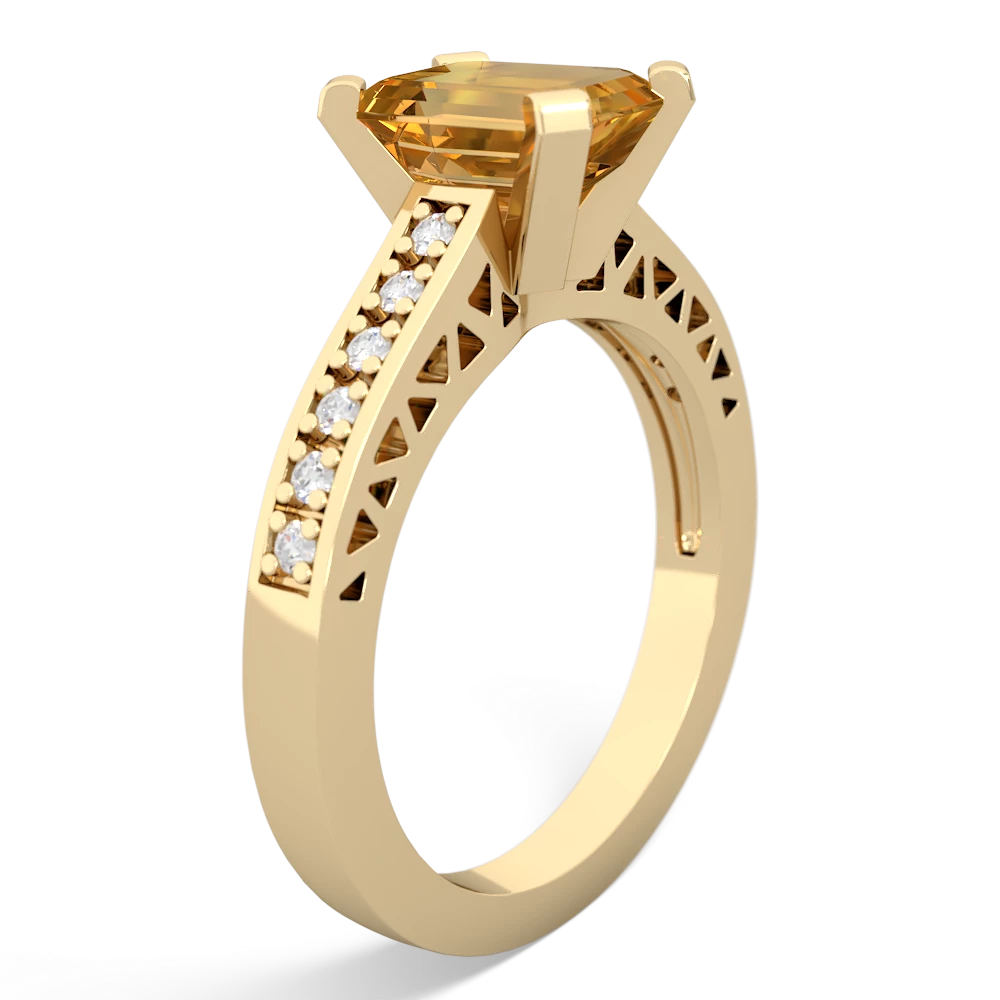 Citrine Art Deco Engagement 8X6mm Emerald-Cut 14K Yellow Gold ring R26358EM