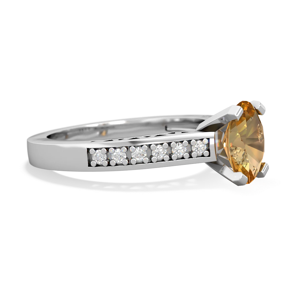 Citrine Art Deco Engagement 8X6mm Oval 14K White Gold ring R26358VL