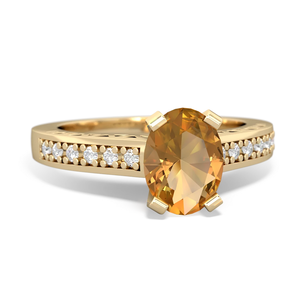 Citrine Art Deco Engagement 8X6mm Oval 14K Yellow Gold ring R26358VL