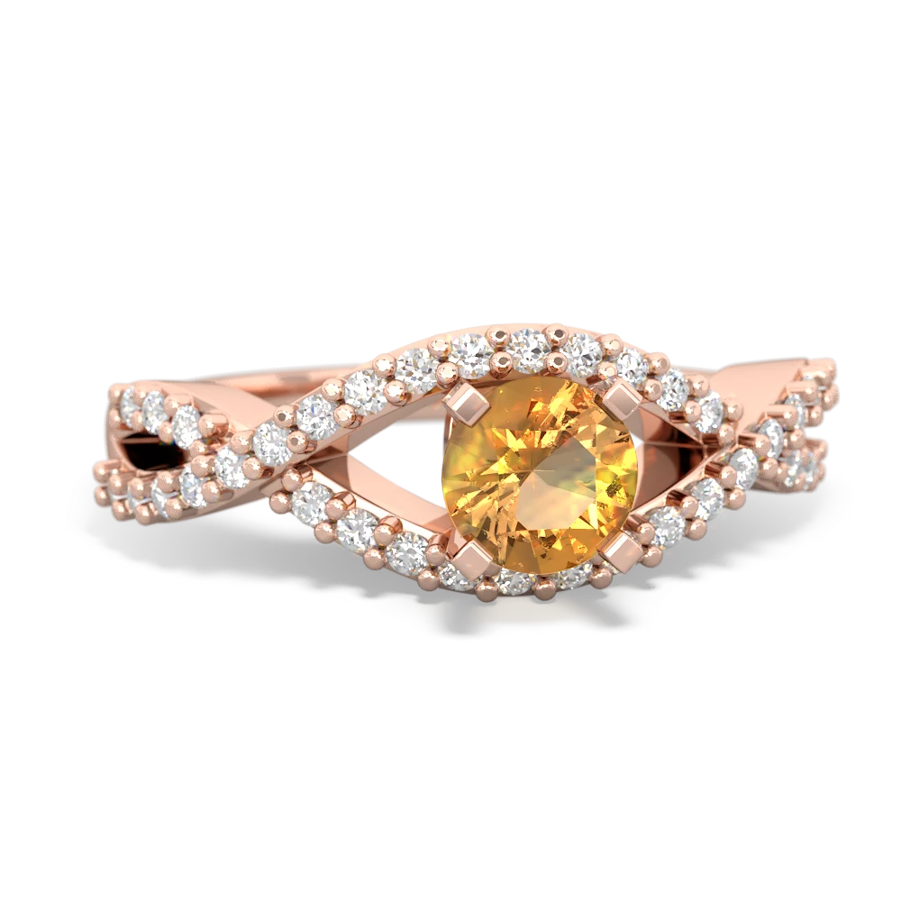 Citrine Diamond Twist 5Mm Round Engagment  14K Rose Gold ring R26405RD