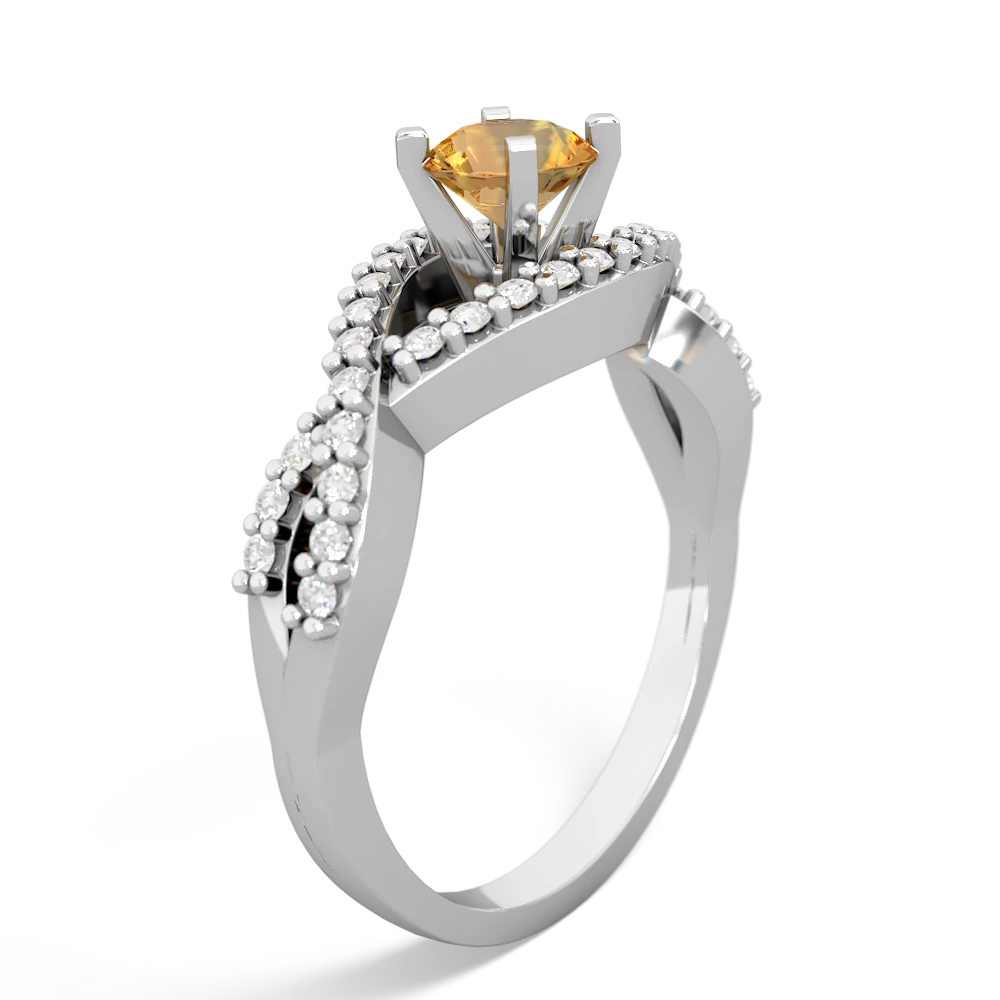 Citrine Diamond Twist 5Mm Round Engagment  14K White Gold ring R26405RD