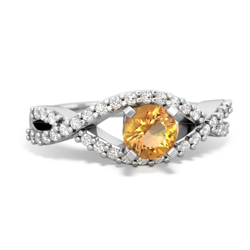 Citrine Diamond Twist 5Mm Round Engagment  14K White Gold ring R26405RD