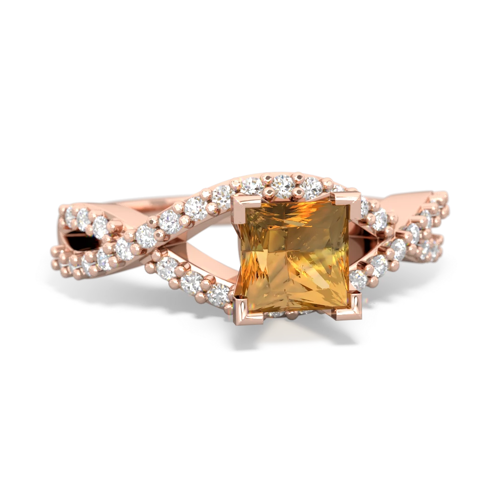 Citrine Diamond Twist 5Mm Square Engagment  14K Rose Gold ring R26405SQ