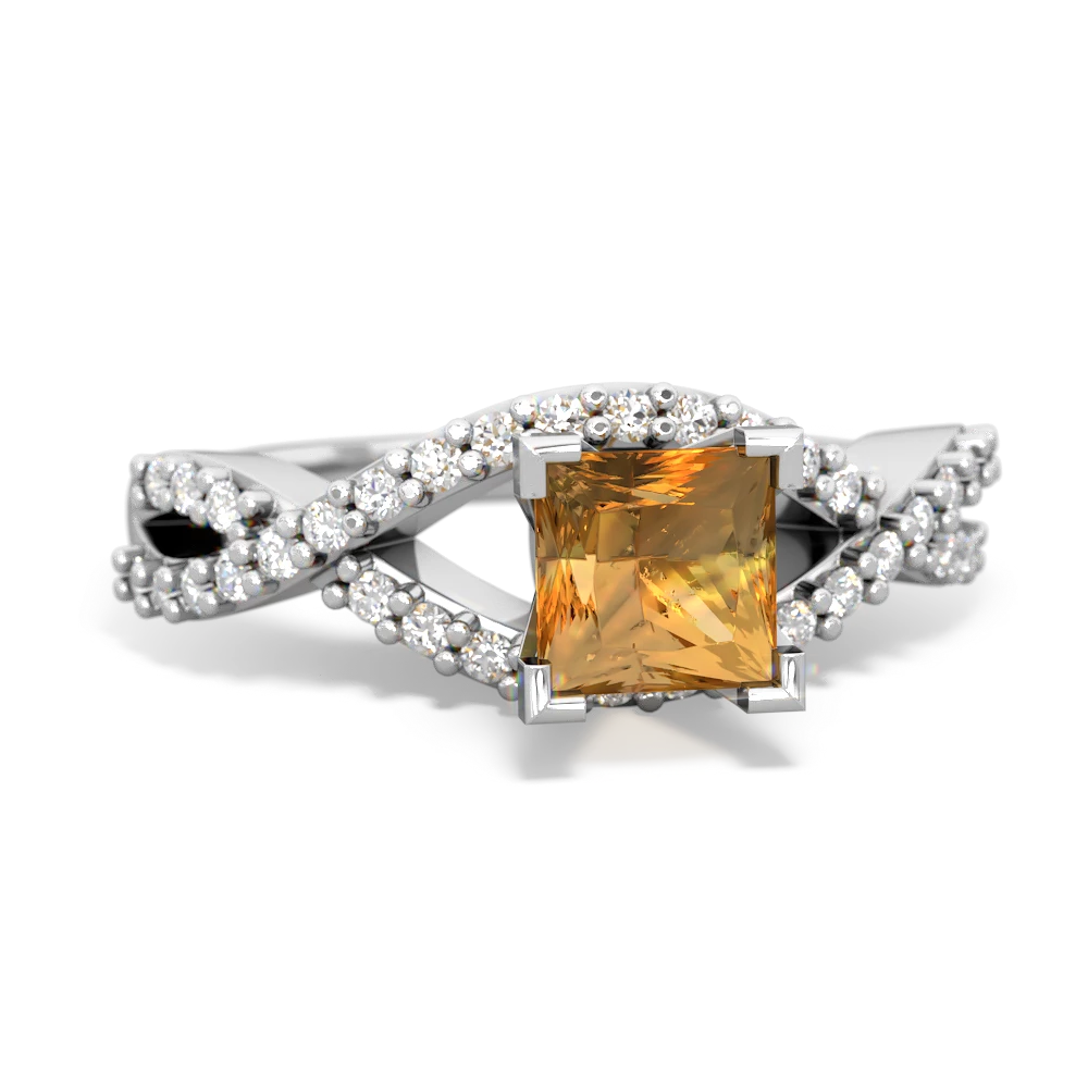Citrine Diamond Twist 5Mm Square Engagment  14K White Gold ring R26405SQ