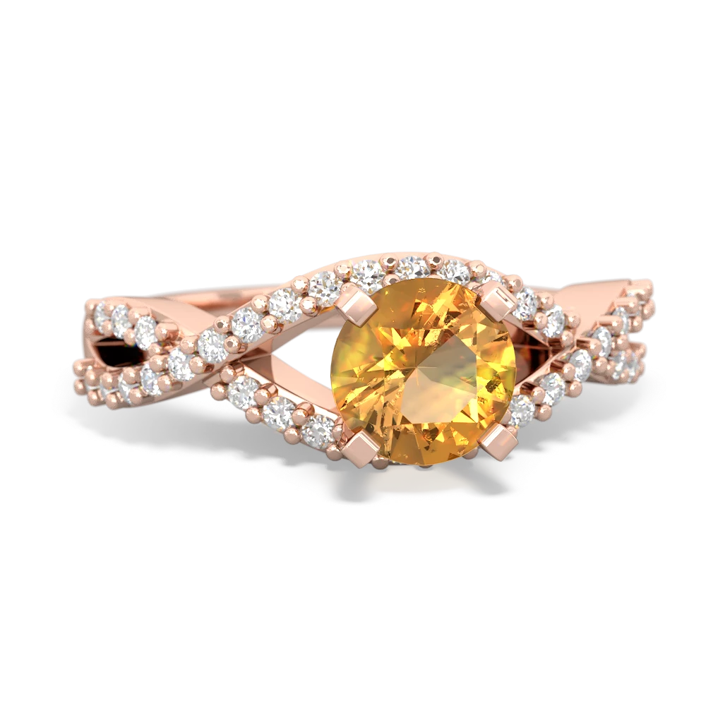 Citrine Diamond Twist 6Mm Round Engagment  14K Rose Gold ring R26406RD