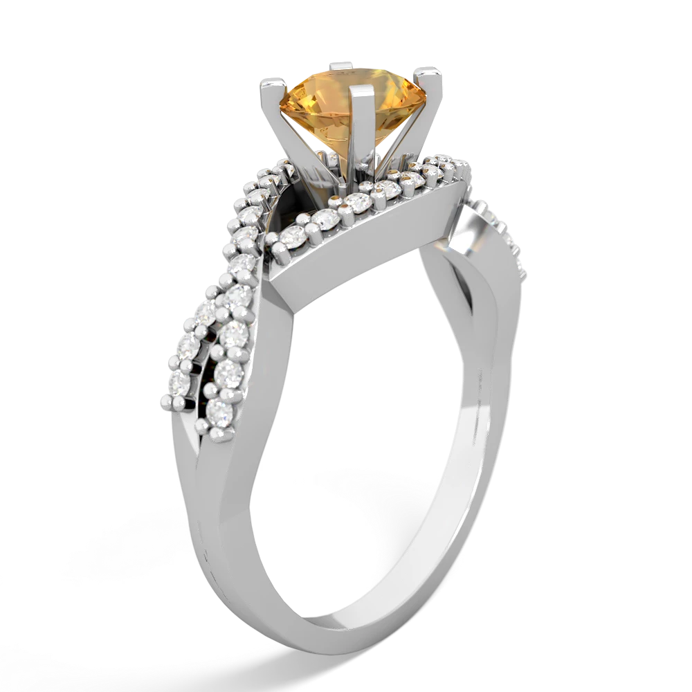 Citrine Diamond Twist 6Mm Round Engagment  14K White Gold ring R26406RD