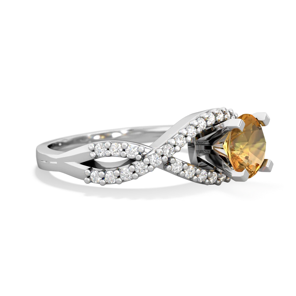 Citrine Diamond Twist 6Mm Round Engagment  14K White Gold ring R26406RD