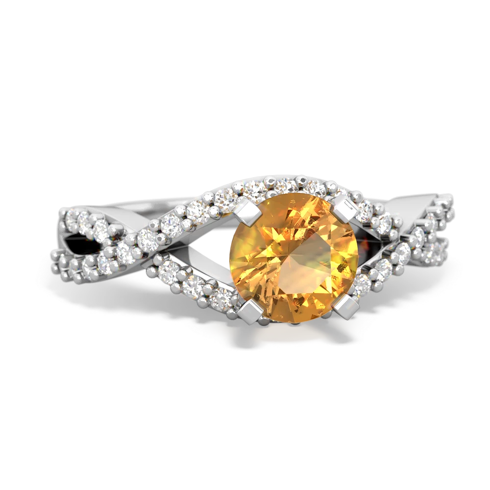 Citrine Diamond Twist 6Mm Round Engagment  14K White Gold ring R26406RD