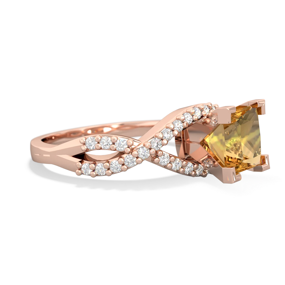 Citrine Diamond Twist 6Mm Princess Engagment  14K Rose Gold ring R26406SQ