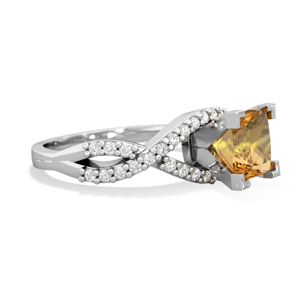 Citrine Diamond Twist 6Mm Princess Engagment  14K White Gold ring R26406SQ