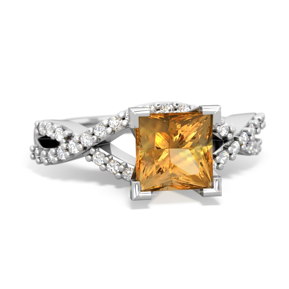 Citrine Diamond Twist 6Mm Princess Engagment  14K White Gold ring R26406SQ