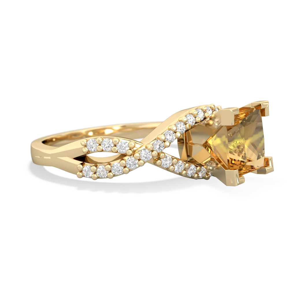 Citrine Diamond Twist 6Mm Princess Engagment  14K Yellow Gold ring R26406SQ