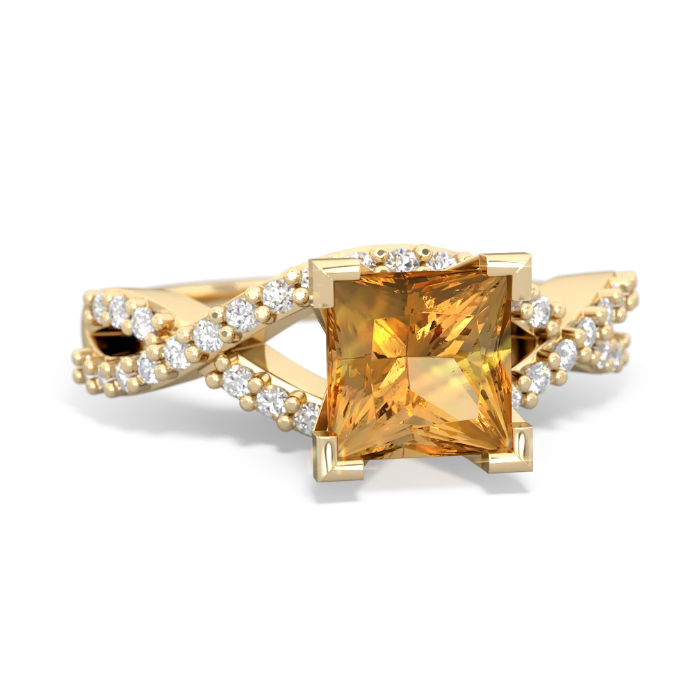 Citrine Diamond Twist 6Mm Princess Engagment  14K Yellow Gold ring R26406SQ