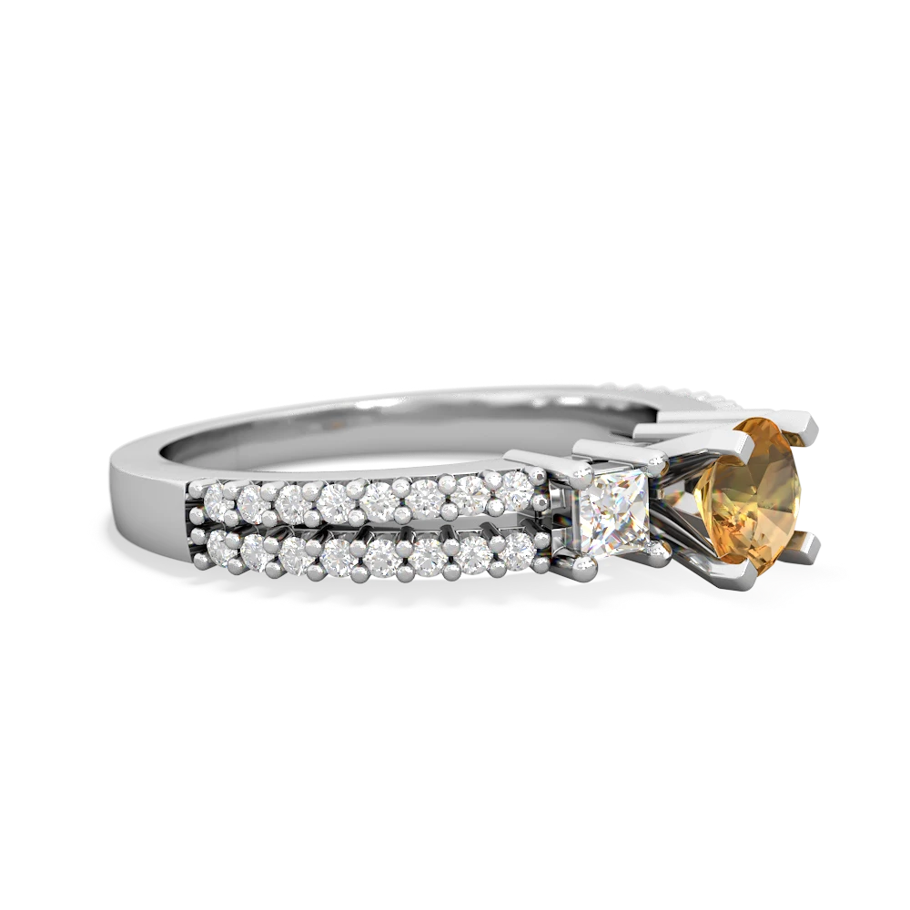 Citrine Classic 5Mm Round Engagement 14K White Gold ring R26435RD