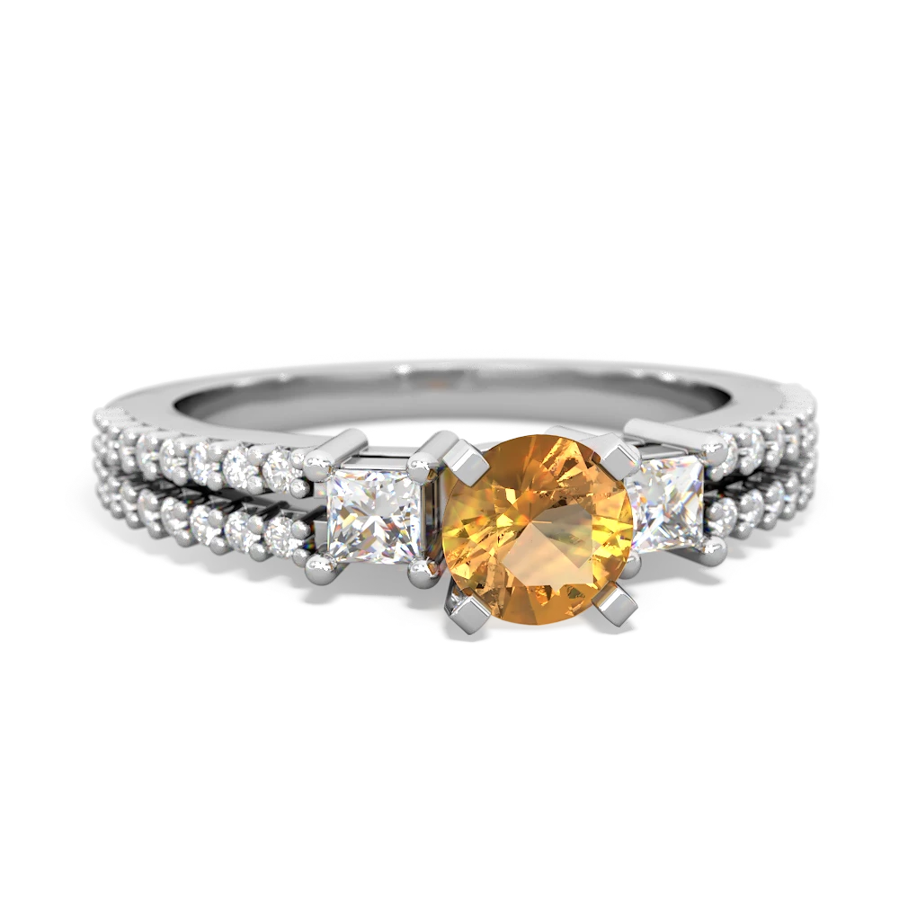 Citrine Classic 5Mm Round Engagement 14K White Gold ring R26435RD