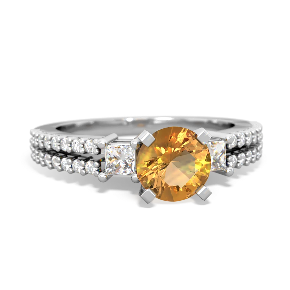 Citrine Classic 6Mm Round Engagement 14K White Gold ring R26436RD