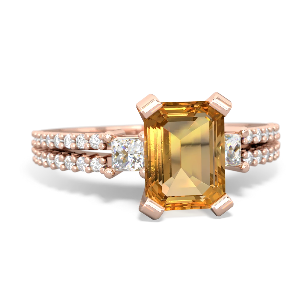 Citrine Classic 8X6mm Emerald-Cut Engagement 14K Rose Gold ring R26438EM