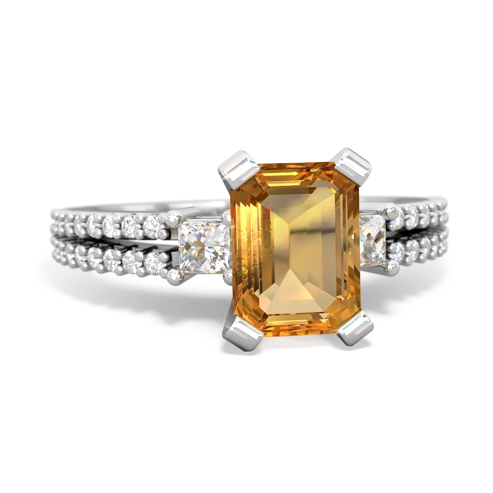 Citrine Classic 8X6mm Emerald-Cut Engagement 14K White Gold ring R26438EM