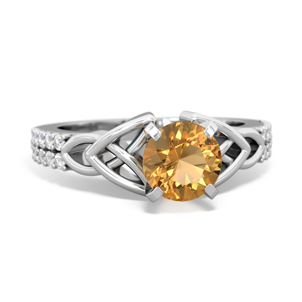 Citrine Celtic Knot Engagement 14K White Gold ring R26446RD