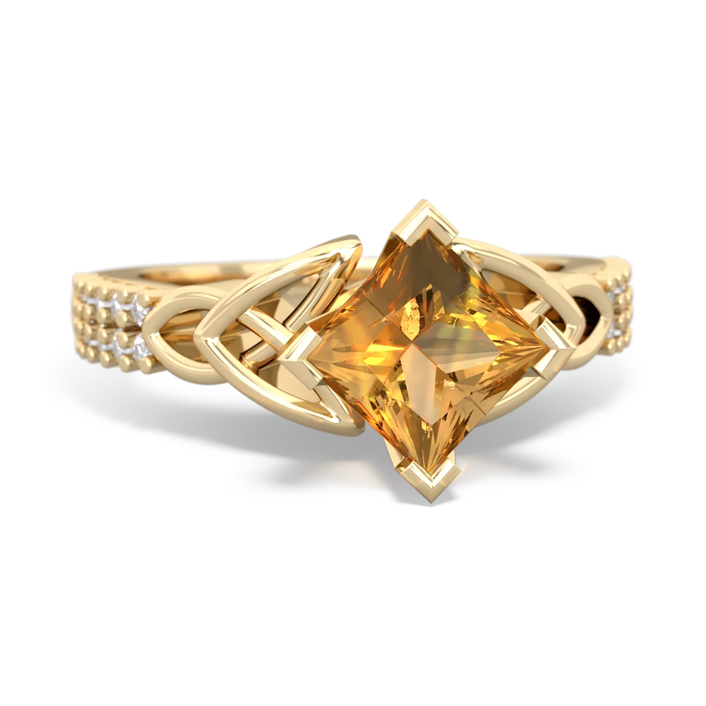 Citrine Celtic Knot 6Mm Princess Engagement 14K Yellow Gold ring R26446SQ