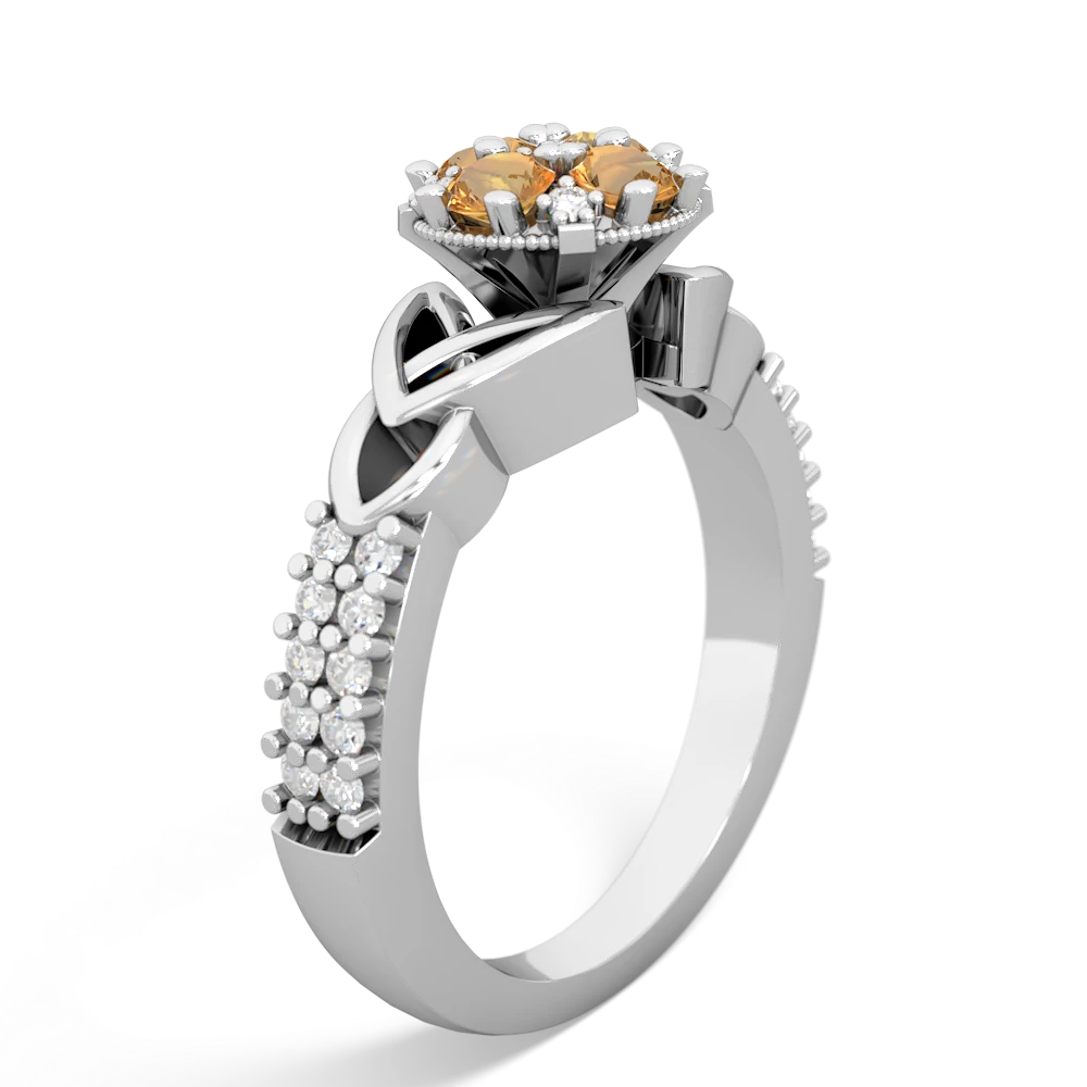 Citrine Celtic Knot Cluster Engagement 14K White Gold ring R26443RD