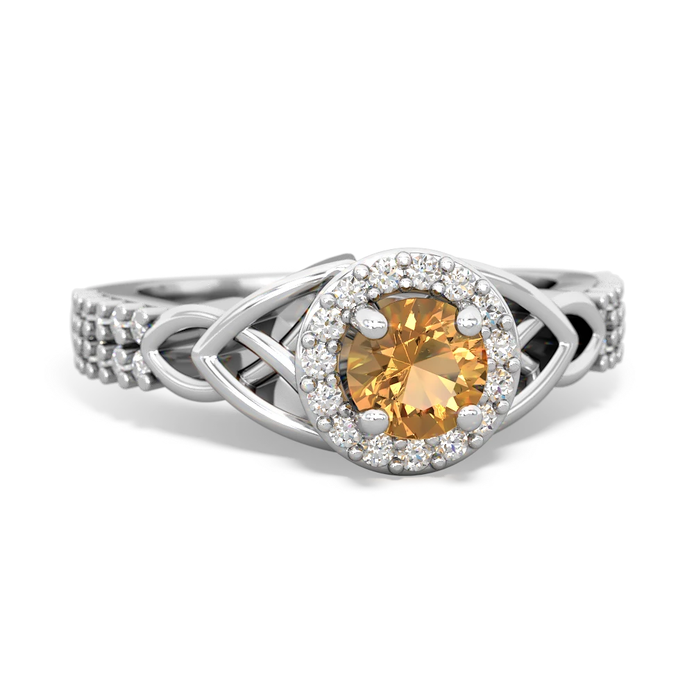 Citrine Celtic Knot Halo 14K White Gold ring R26445RH