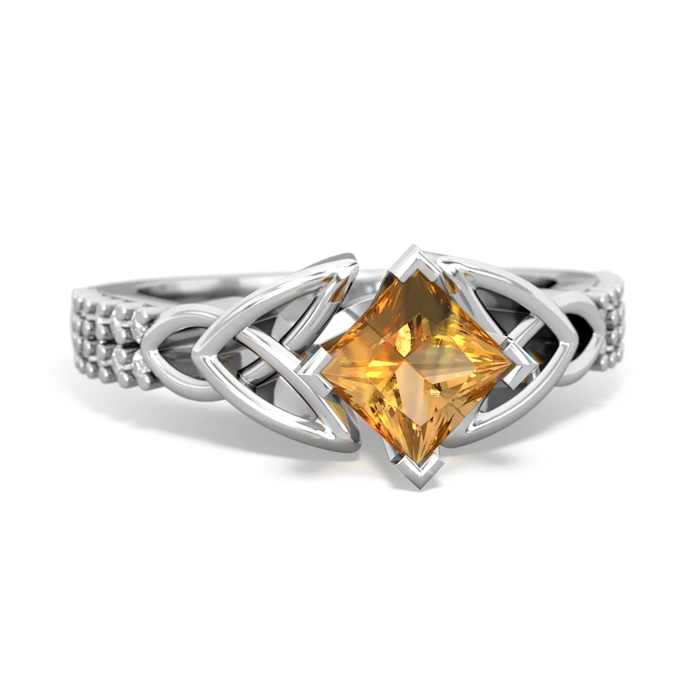 Citrine Celtic Knot 5Mm Square Engagement 14K White Gold ring R26445SQ