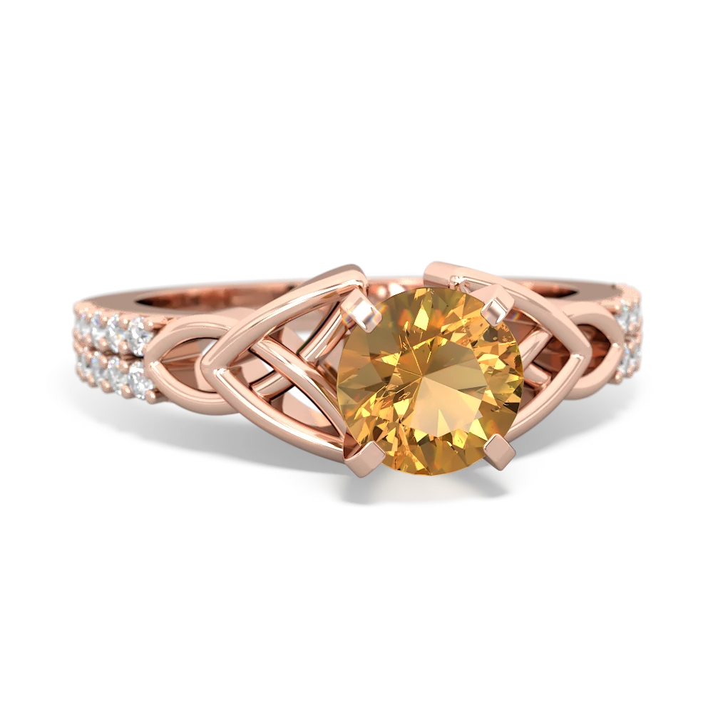 Citrine Celtic Knot 6Mm Round Engagement 14K Rose Gold ring R26446RD