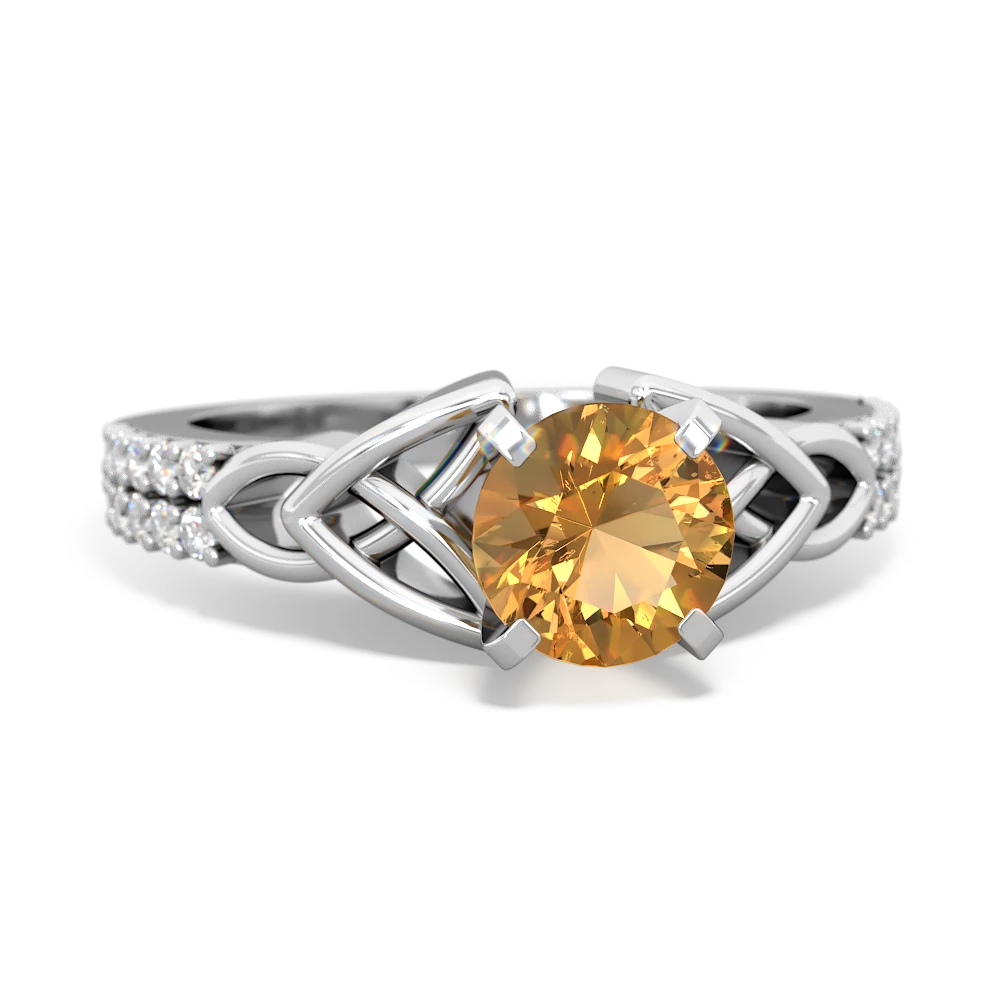 Citrine Celtic Knot 6Mm Round Engagement 14K White Gold ring R26446RD