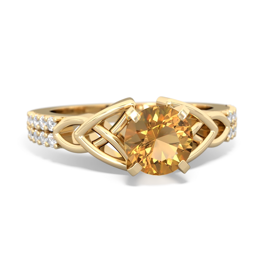 Citrine Celtic Knot 6Mm Round Engagement 14K Yellow Gold ring R26446RD