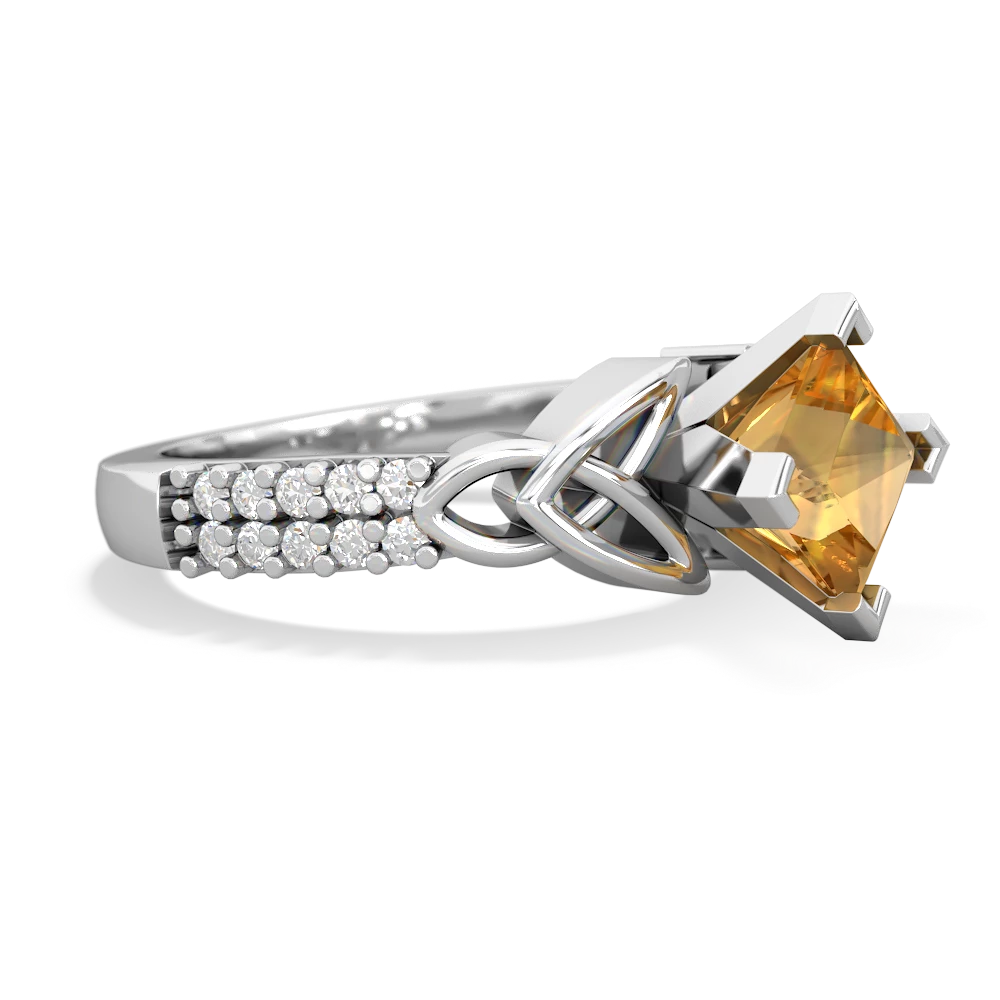 Citrine Celtic Knot 6Mm Princess Engagement 14K White Gold ring R26446SQ