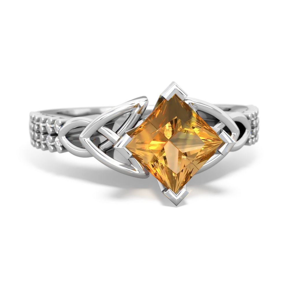 Citrine Celtic Knot 6Mm Princess Engagement 14K White Gold ring R26446SQ