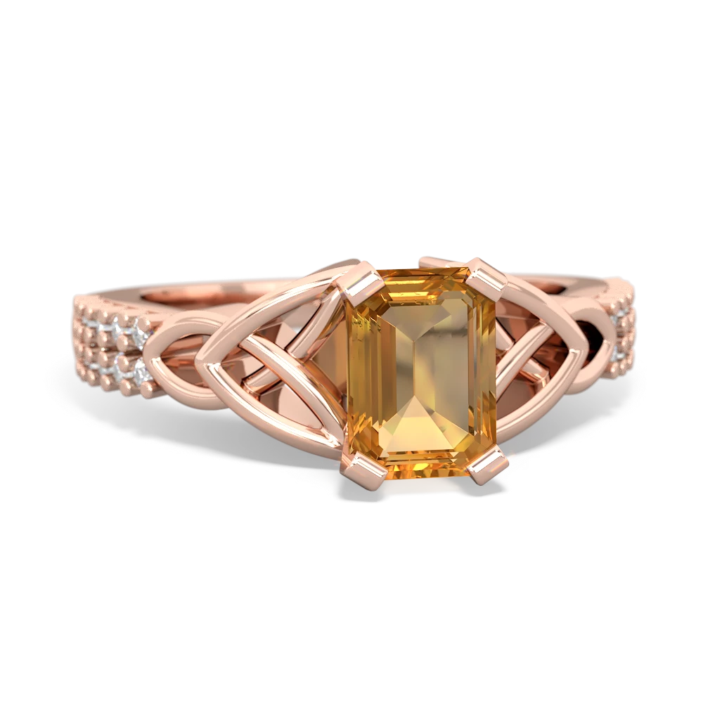 Citrine Celtic Knot 7X5 Emerald-Cut Engagement 14K Rose Gold ring R26447EM