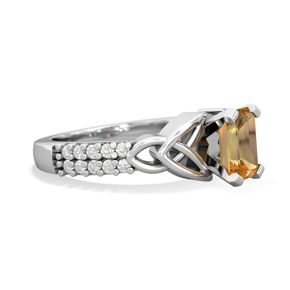 Citrine Celtic Knot 7X5 Emerald-Cut Engagement 14K White Gold ring R26447EM